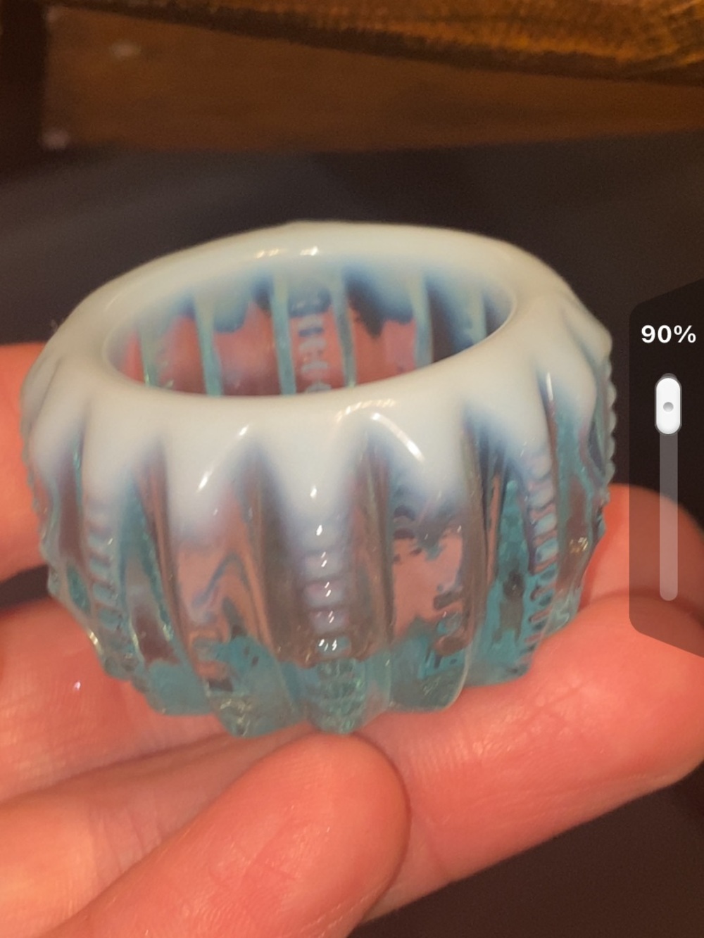 4 Vintage Opalescent Blue Ribbed Salt Cellars